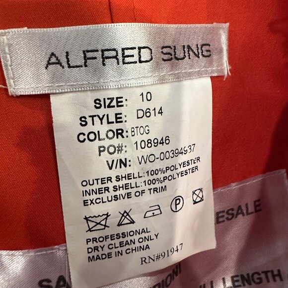 ALFRED SUNG BURNT ORANGE SIZE 10 STRAPLESS DRESS NEW - Picture 8 of 11